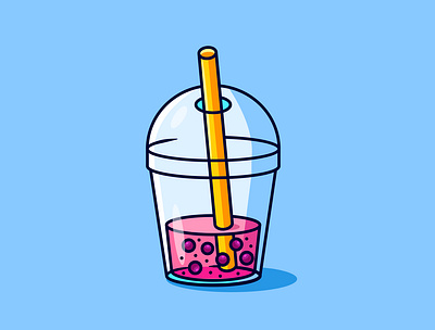 Strawberry Juice Illustration bubble cup graphic design illustration juice logo straw strawberry