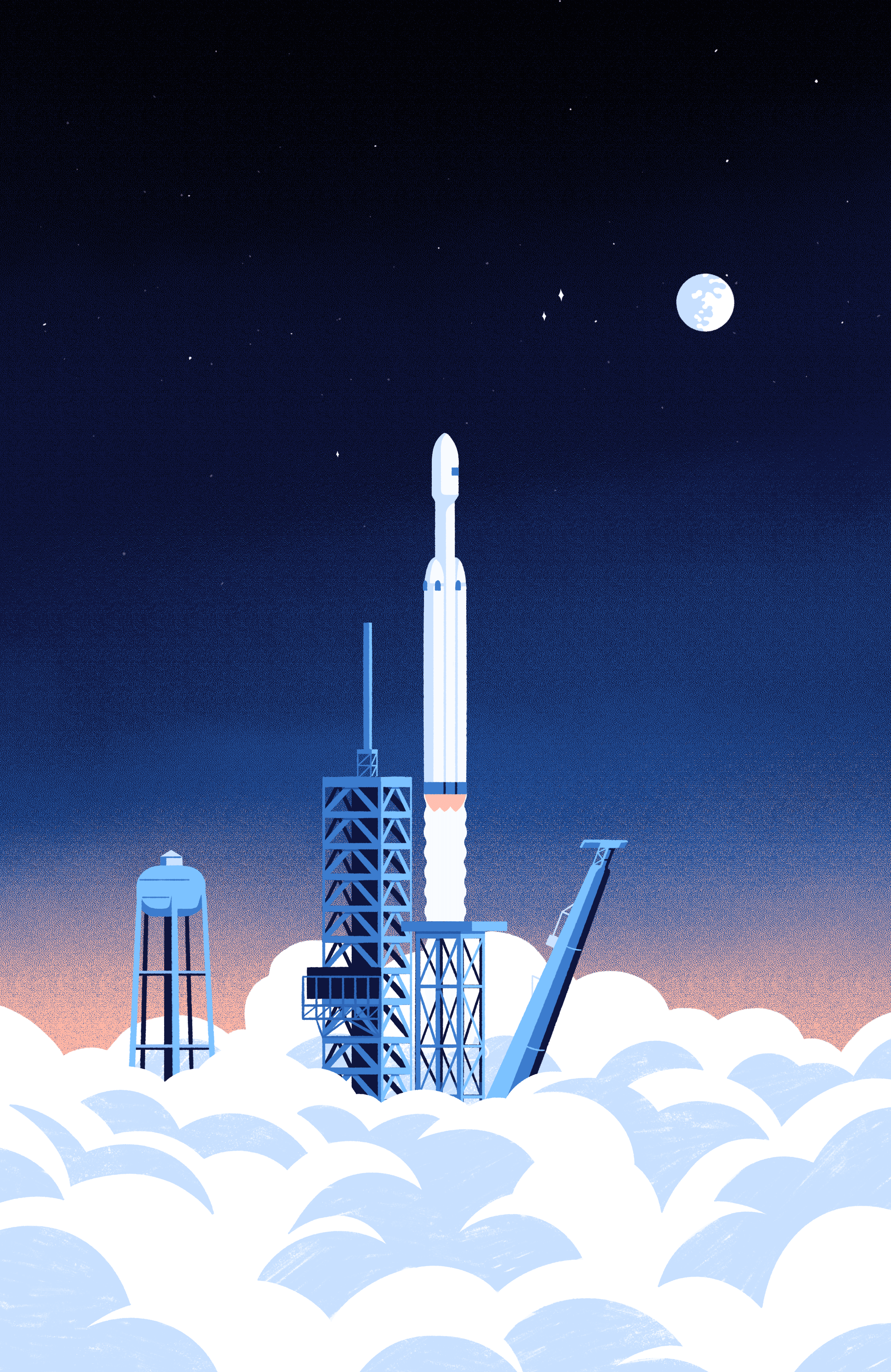 Rocket launch 2d 2d illustration astro astronaut cosmos falconheavy future illustration launch moon nasa photoshop planet procreate rocket space spaceship spacex stars texture