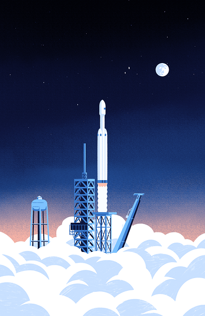 Rocket launch 2d 2d illustration astro astronaut cosmos falconheavy future illustration launch moon nasa photoshop planet procreate rocket space spaceship spacex stars texture