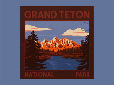 Grand Teton National Park grand teton illustration mountains national park postcard trees vintage wyoming