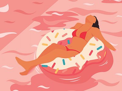 Dog days of summer flat float girl illustration pink pool summer water