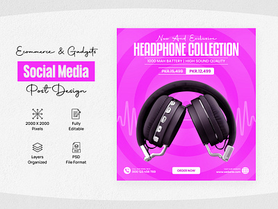 Ecommerce Social Media Post, Banner Design animation app banner ads banner design branding design ecommerce graphic design headphone headphone poster illustration logo post design poster ui vector