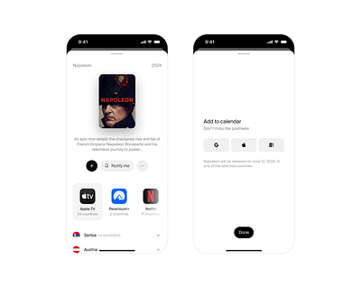 whereto.stream android app apple tv branding calendar catalog cinema clean ios minimal mobile modal movie app netflix phone product design sheet simple ui ux