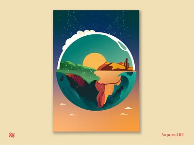Earth sun sea and sunset beach beauty cactus cluds desert design earth fish graphic design illustration mountain ocean sea star sun sunset