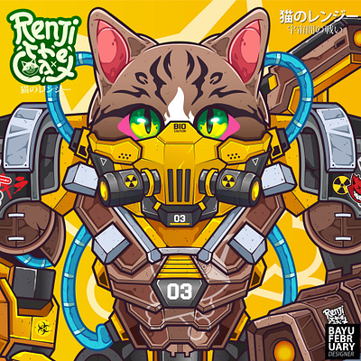 REX-03 cartoon cat cyberpunk cyborg gundam mecha robot yelow
