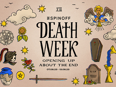 The Spinoff Death Week design editorial illustration lettering tarot texture