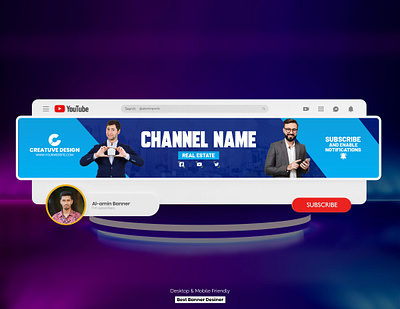 YouTube banner and Logo Design, Real estate channel banner youtube header