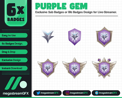 Purple GEM Sub Badges or Bit Badges | Purple Ring Loyalty Badges purple wings badge