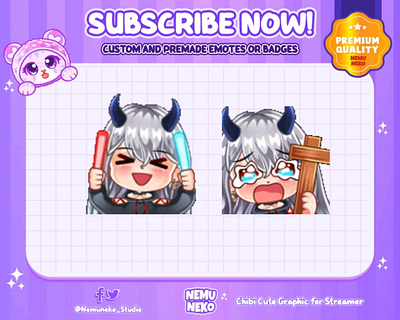 😈Custom Chibi Emotes by Nemuneko Studio😈 animation branding chibi emotes custom design cute emotes design graphic design illustration logo streamer twitch emotes