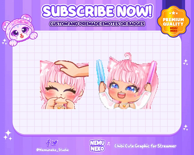 🩷Custom Chibi Emotes by Nemuneko Studio🩷 animation branding chibi emotes custom design cute emotes design graphic design illustration logo open commission twitch emotes