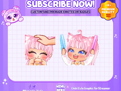 🩷Custom Chibi Emotes by Nemuneko Studio🩷 animation branding chibi emotes custom design cute emotes design graphic design illustration logo open commission twitch emotes