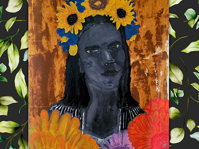 Goth girl with flowers coloful flowers girl goth oil paint oil pastel painting portrait