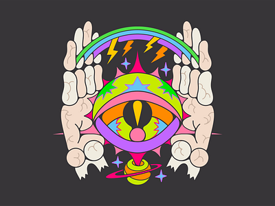 Newborn Awakening album branding colorful death design eye graphic design illustration merch mushroom playful psychedelic rainbow skull symetric ui unievrse