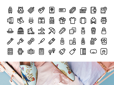 Travel packing icons adventure clothing exploration icon design icons location luggage navigation suitcase toilet bag travel travel packing