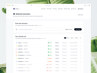 Your Domain List app design domain hosting in app list list ui search search bar ui ui design ux ux design web design website