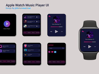 Apple Watch Music Player UI apple ui apple watch ui design music ui ui ui ux design ux design watch music player ui watch ui watchj ui