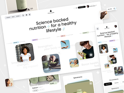 HarmonyRx - Supplements Marketplace appointment clinic design diet doctor ecommerce health healthcare website home page interface landing page lifestyle marketplace modern website nutrition nutrition website shopify website supplements webstie ui ux web design