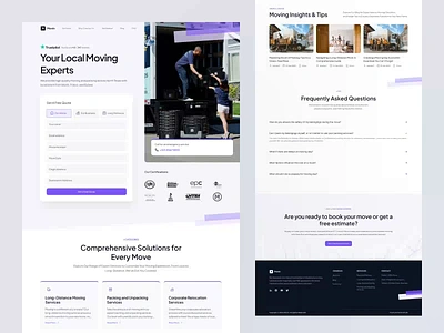 Movin - Landing Page animation b2b clean design dipa inhouse framer home page landing page landingpage logistics modern moving packaging residential saas startup ui web design webflow website