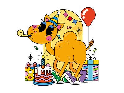 Birthday Camel birthday cake camel celebration children confetti gifts kids party presents