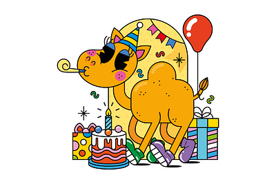 Birthday Camel birthday cake camel celebration children confetti gifts kids party presents