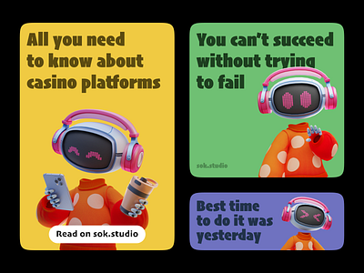 Sok Studio - Rebranding 3d agency banners bento blockchain brand casino character crypto gambling game gaming illustration logo mascot posts rebrand rebranding social media studio