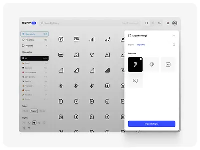Icon manager → Import settings ⬇️ app clean colors design minimal ui