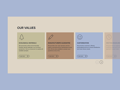 Cards gallery - our values button card cards gallery icons landing landing page learn more minimal minimalistic our values ui ui interface ux values web web design web page website