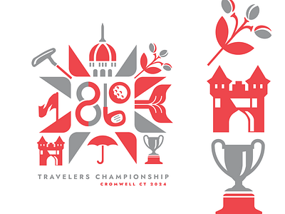 Travelers Championship Illustration branding championship collage even golf graphics hartford identity illustration landmarks logo logo design map merch print quilt scandinavian sports travelers vector