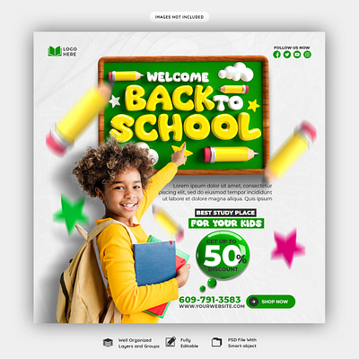 Back school social media banner Instagram post Template 3d animation branding graphic design logo motion graphics ui