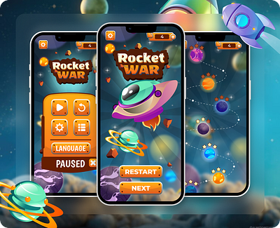 Game app | Mobile game app | Rocket war app ui causal game endlessfun fun game galazy game app game app ui game darkmode game ui gamingbliss hyper casual game mobile game app multiplayer games single player games space spaceship uiux