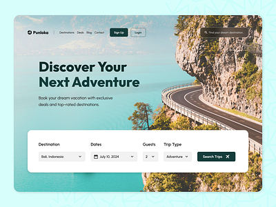 Punloka Hero Section Design - Travel Booking Platform ✈️🌍 adventure booking app clean design exploration hero section landing page minimal nature punloka travel travel booking travel design ui ui design uxui web web design webdesign