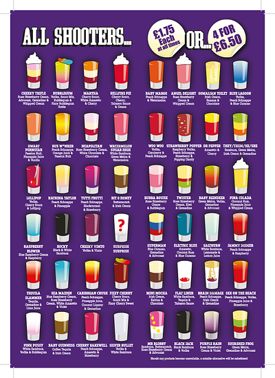 Shooter Drinks Menu