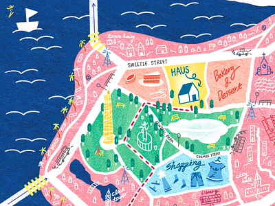 Welcome to Our City art artwork beach design farm haus illust illustration imagination ipad lettering map ocean park photoshop statue street tweetyheather