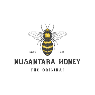 Hand Drawn Vintage Nusantara Honey Logo bee hand drawn honey logo vintage