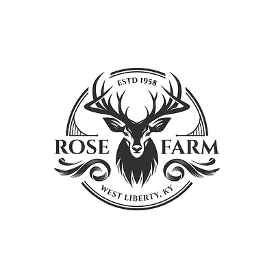 Rose Farm Vintage Logo Design circular decoration deer elk farm vintage