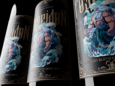 Poseidon sea wine label branding grape wine illustration wine вино