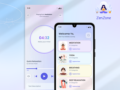 Zenzone- Mindful & Meditation App figma gradients meditation app minimal ui design yoga