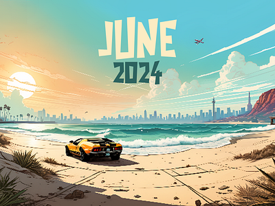 June 2024 2024 2d ai artwork beach branding car challenge design generative art illustration june landscape ocean pixel art sky skyline vehicle