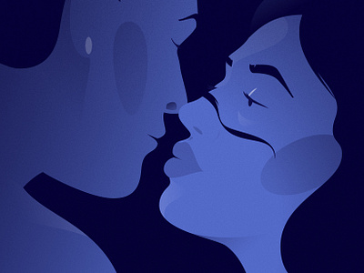 Lovers blue couple design girl illustration kiss love man passion vector woman