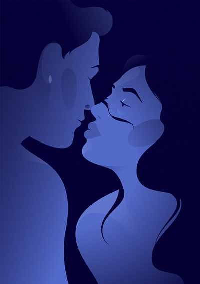 Lovers blue couple design girl illustration kiss love man passion vector woman