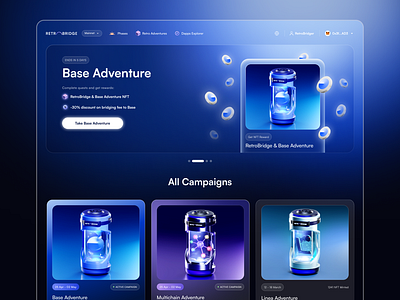 RetroBridge - Base Adventure blue crypto dark ui gradient ui ux web design web3