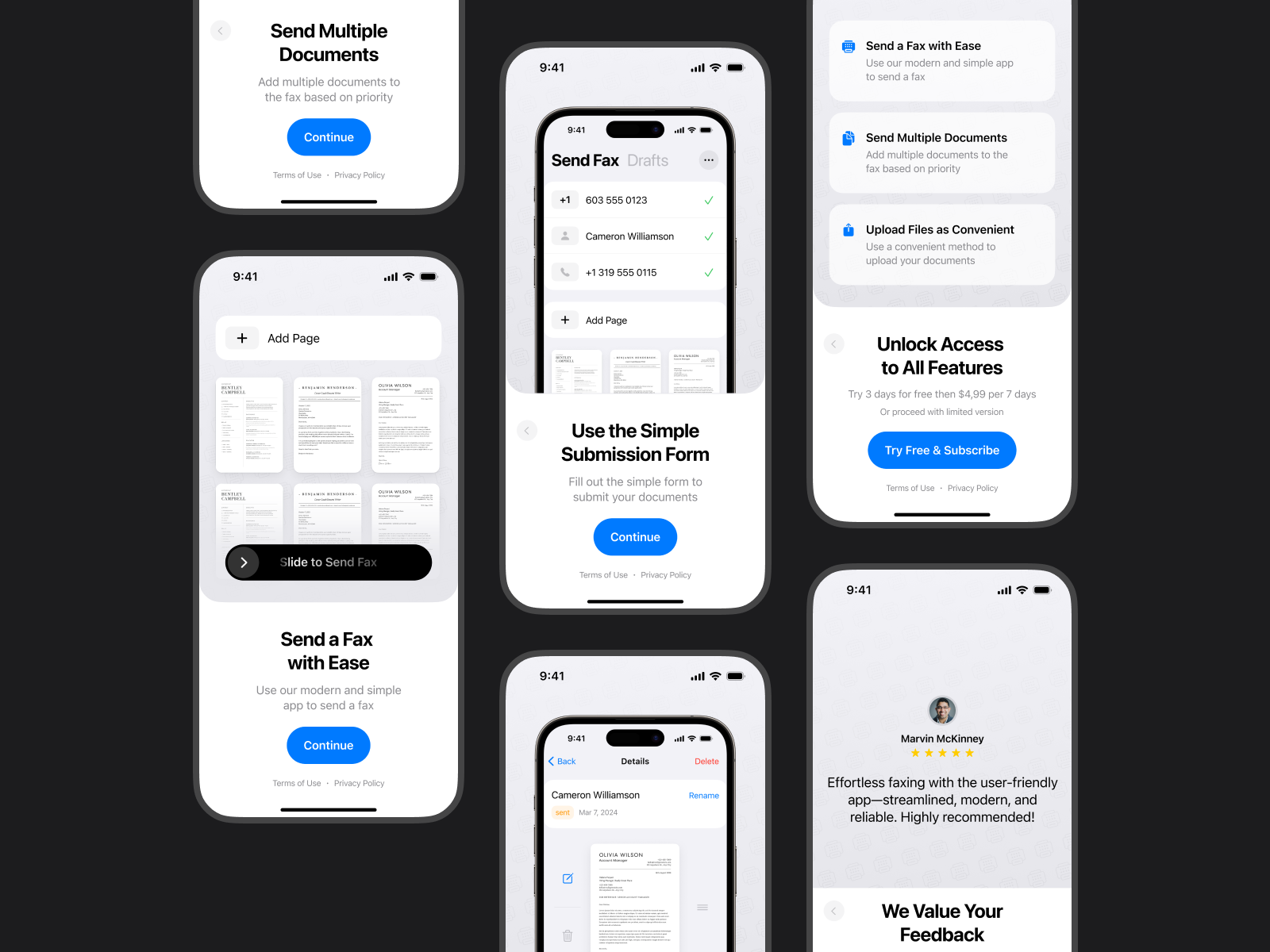 Example of Onboarding for the Fax Sending App