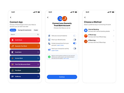 Abacus - connecting an account bank app design finance fintech nigeria