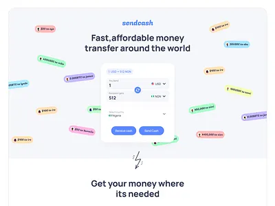 Sendcash - landing page crypto design fintech money transfer payments remmitance ui ux