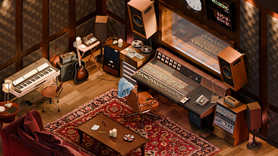 Studio 70s Room 3d 70s artist blender clo3d hard surface high poly illustration modeling music room studio vibe