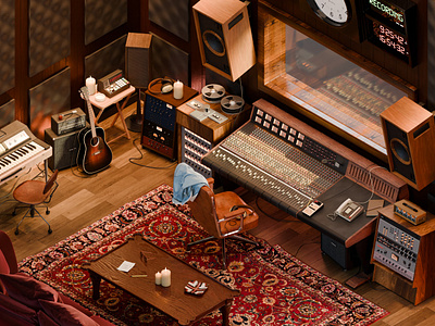 Studio 70s Room 3d 70s artist blender clo3d hard surface high poly illustration modeling music room studio vibe