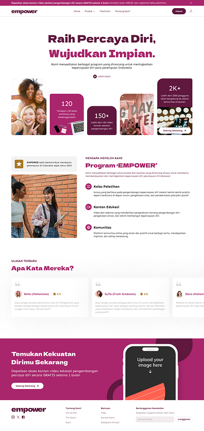 EMPOWER - Women's Confidence Development Website empower landing page minimalist ui ui design uiux website women