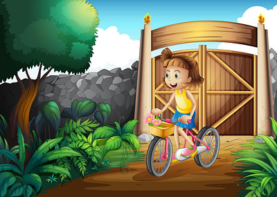 Child biking yard 3d animation branding graphic design logo ui