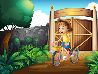 Child biking yard 3d animation branding graphic design logo ui
