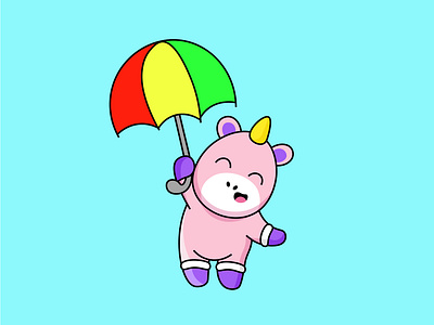Pink Unicorn Umbrella Adventure art cartoon cartoon character cute design illustration unicorn vector vector art